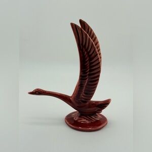 Vintage Red Ceramic Flying Goose Figurine Mid Century Crane Bird Statue